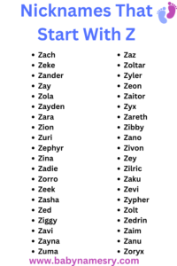 Nicknames that start with Z